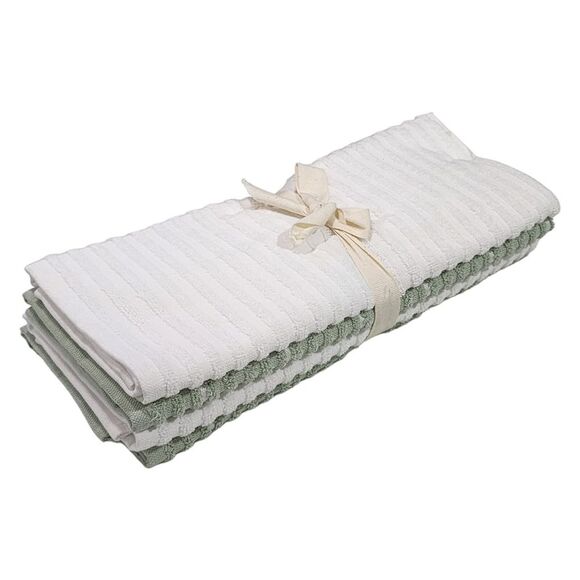 Thyme and Sage Kitchen Towel Set of 4pcs Green and White Striped Turkish Cotton - Picture 4 of 10